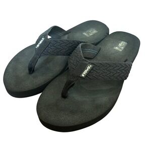 Teva Mush Flip Flops Women Black Woven Strap Thong Sandals 6